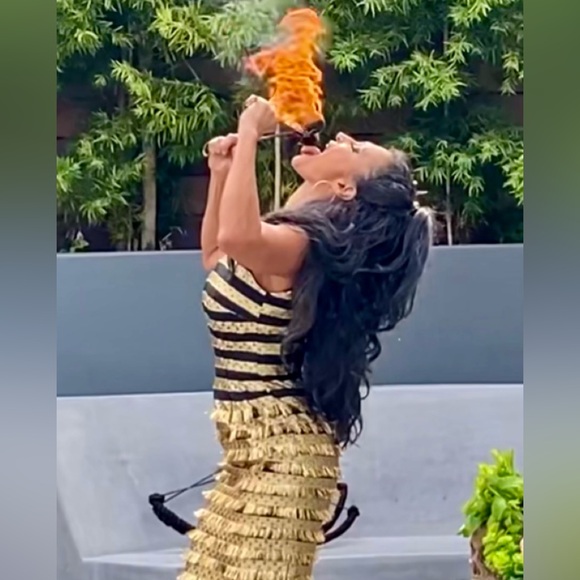 Gold & Black Fringed & Fully Embellished Sleeveless Gown - Picture 2 of 14